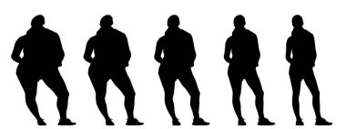 Kavramsal şişman şişman şişman kadın zayıf kadına karşı kilo verdikten sonra sağlıklı vücuda uyuyor ya da beyaz arka planda diyet yapıyor. Bir fitness, beslenme veya obezite, sağlık şekli çizim vektörü siluet olarak