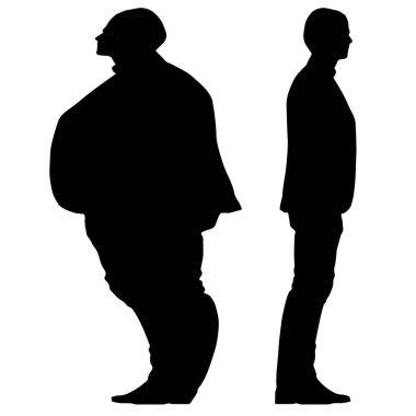 Kavramsal şişman obez adama karşı zayıf kilo verdikten sonra sağlıklı vücut, beyaz arka plan. Bir sağlık, beslenme ya da obezite, sağlık hizmeti şekil çizim vektörü siluet olarak