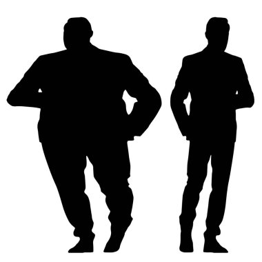 Kavramsal şişman obez adama karşı zayıf kilo verdikten sonra sağlıklı vücut, beyaz arka plan. Bir sağlık, beslenme ya da obezite, sağlık hizmeti şekil çizim vektörü siluet olarak