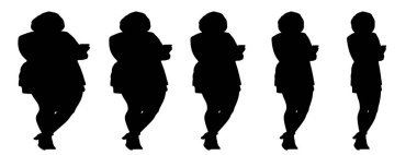 Kavramsal şişman şişman şişman kadın zayıf kadına karşı kilo verdikten sonra sağlıklı vücuda uyuyor ya da beyaz arka planda diyet yapıyor. Bir fitness, beslenme veya obezite, sağlık şekli çizim vektörü siluet olarak