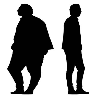 Kavramsal şişman obez adama karşı zayıf kilo verdikten sonra sağlıklı vücut, beyaz arka plan. Bir sağlık, beslenme ya da obezite, sağlık hizmeti şekil çizim vektörü siluet olarak