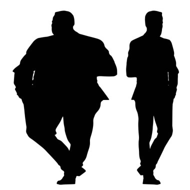 Kavramsal şişman obez adama karşı zayıf kilo verdikten sonra sağlıklı vücut, beyaz arka plan. Bir sağlık, beslenme ya da obezite, sağlık hizmeti şekil çizim vektörü siluet olarak