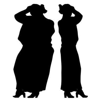 Kavramsal şişman şişman şişman kadın zayıf kadına karşı kilo verdikten sonra sağlıklı vücuda uyuyor ya da beyaz arka planda diyet. Bir fitness, beslenme veya obezite, sağlık şekli çizim vektörü siluet olarak