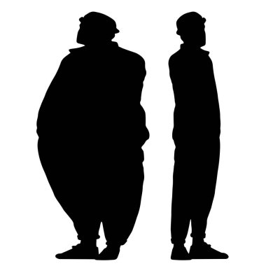 Kavramsal şişman obez adama karşı zayıf kilo verdikten sonra sağlıklı vücut, beyaz arka plan. Bir sağlık, beslenme ya da obezite, sağlık hizmeti şekil çizim vektörü siluet olarak