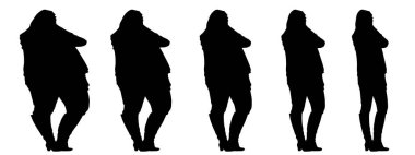 Kavramsal şişman şişman şişman kadın zayıf kadına karşı kilo verdikten sonra sağlıklı vücuda uyuyor ya da beyaz arka planda diyet yapıyor. Bir fitness, beslenme veya obezite, sağlık şekli çizim vektörü siluet olarak