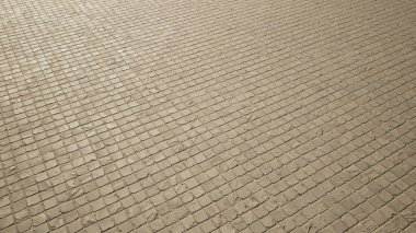Kavramsal katı bej arkaplanı kavramsal olarak kavramsal olarak kavramsal, parke taşı dokusu zeminini modern bir düzen olarak düşünün. İnşaat, mimari, kentsel ve iç tasarım için üç boyutlu bir örnekleme metaforu 