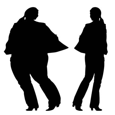 Kavramsal şişman şişman şişman kadın zayıf kadına karşı kilo verdikten sonra sağlıklı vücuda uyuyor ya da beyaz arka planda diyet. Bir fitness, beslenme veya obezite, sağlık şekli çizim vektörü siluet olarak