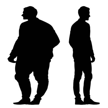 Kavramsal şişman obez adama karşı zayıf kilo verdikten sonra sağlıklı vücut, beyaz arka plan. Bir sağlık, beslenme ya da obezite, sağlık hizmeti şekil çizim vektörü siluet olarak