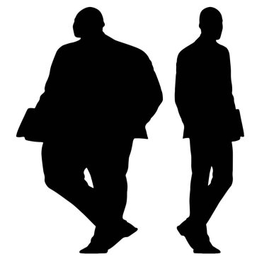 Kavramsal şişman obez adama karşı zayıf kilo verdikten sonra sağlıklı vücut, beyaz arka plan. Bir sağlık, beslenme ya da obezite, sağlık hizmeti şekil çizim vektörü siluet olarak