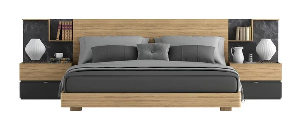 Moderne Slaapkamer Met Houten Zwarte Bed Geïsoleerd Witte Achtergrond Rendering — Stockfoto