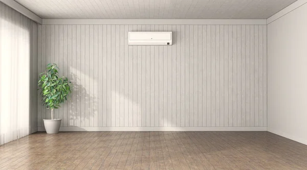 Empty Room Wood Paneling Background Houseplant Air Conditioner Rendering — Stock Photo, Image