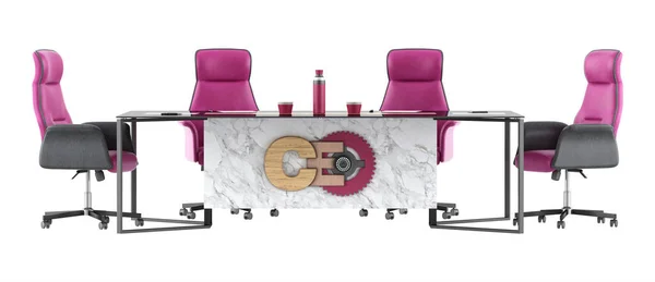 Ceo峰会 会议桌和办公椅与白色背景隔离 3D渲染 — 图库照片