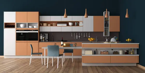 当代厨房的特色是精致的橱柜 器具和岛屿3D渲染 3D渲染 图库照片