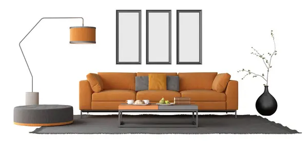 Design Sala Estar Contemporânea Com Sofá Laranja Decoração Elegante Paleta — Fotografia de Stock