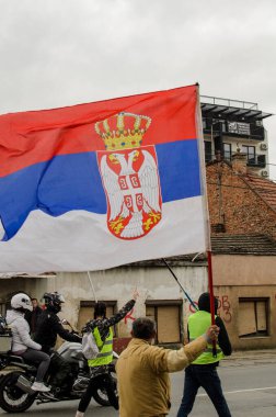 15 Mart 2025 - Belgrad, Sırbistan. Öğrenciler, kubbenin düşüşünün kurbanlarının anısına 15 'inci ve 15' inci olarak adlandırılan protestoya bütün Sırp vatandaşlarını davet ettiler. Protesto yolsuzluğa karşı.