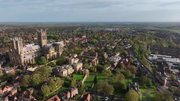 Luftaufnahme Der Historischen Englischen Stadt Lincoln — Stockvideo