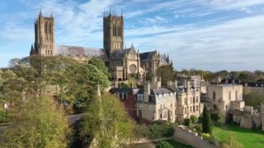 Lincoln City ve Katedral UK Öğleden Sonra Hava Görüntüsü