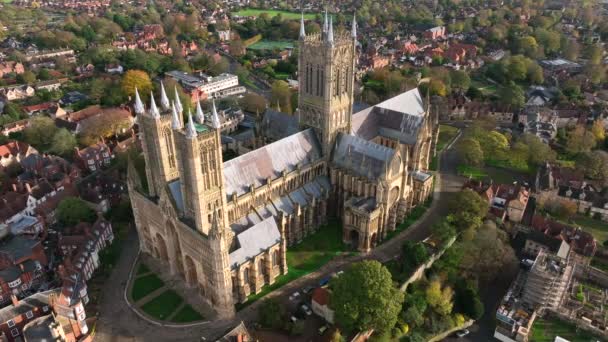 Lincoln City Cathedral Vista Aérea Reino Unido Tarde — Vídeo de Stock