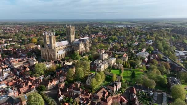 Lincoln City Cathedral Vista Aérea Reino Unido Tarde — Vídeo de Stock