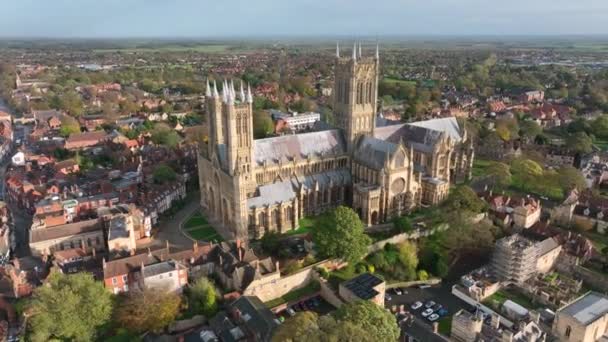 英国林肯市大教堂的空中景观 — 图库视频影像