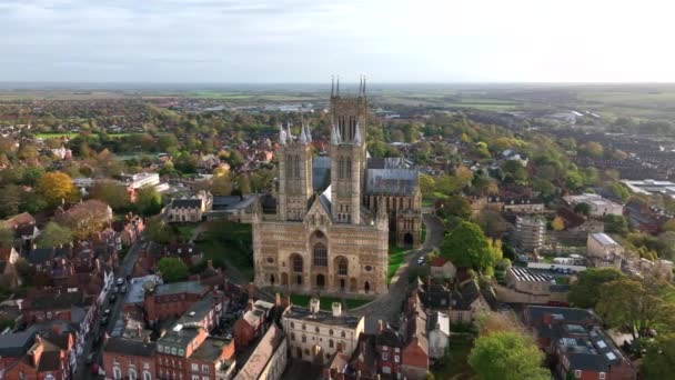 Lincoln City Cathedral Luftaufnahme Nachmittag — Stockvideo