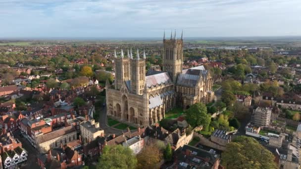 Lincoln City Catedral Reino Unido Vista Aérea Tarde — Vídeo de Stock