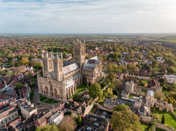 stock image Aerial View of Lincoln City and Cathedral in England Sunset View