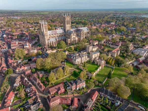 stock image Lincoln City and Cathedral in England Sunset View