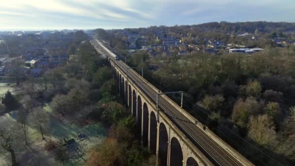Londoner Pendlerzug Überquert Abends Ein Viadukt — Stockvideo