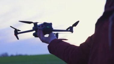 Person has Drone Take off From Hand Slow Motion