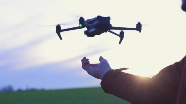 Drone Pilot Controls Drone Take Hand — Stock Video