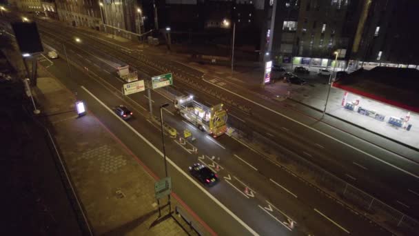 Road Workers Closing Road Junction Night — Wideo stockowe