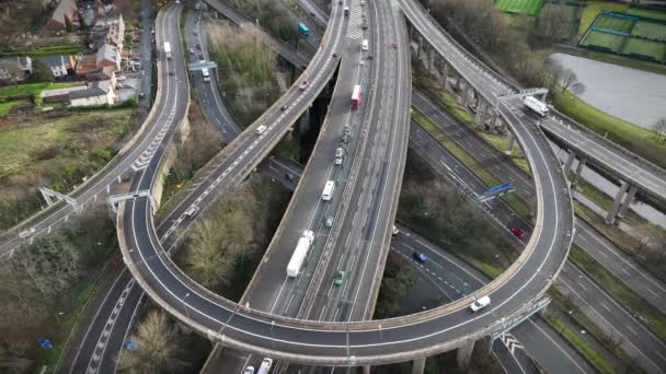 Aerial View Vehicles Driving Spaghetti Junction — Stock Video