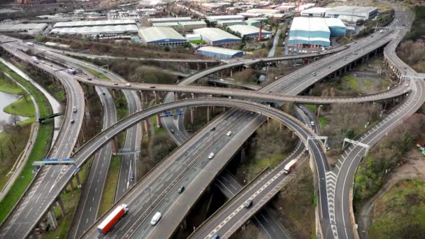Aerial View Vehicles Driving Spaghetti Junction — Wideo stockowe