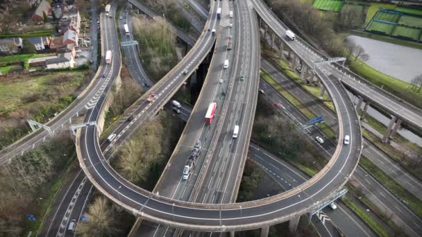 Aerial View Vehicles Driving Spaghetti Junction — Stock Video
