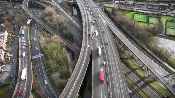 Spaghetti Junction Rush Hour Aerial View — Stock Video