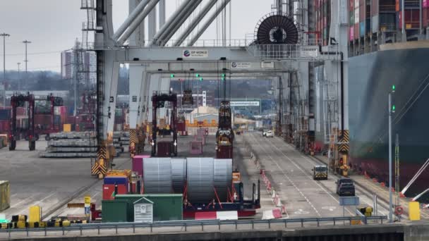 Port Southampton Janvier 2023 Chargement Des Conteneurs Déchargeant Navire — Video