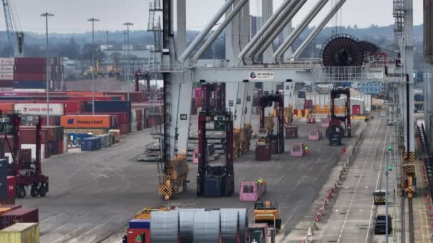 Порт Саутгемптона Січень 2023 Доки Обробляють Контейнери Вантажного Судна — стокове відео