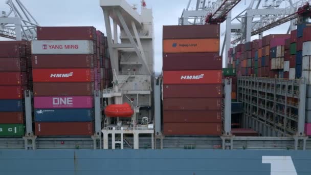 Port Southampton January 2023 Shipping Containers Loaded Ship — Video Stock