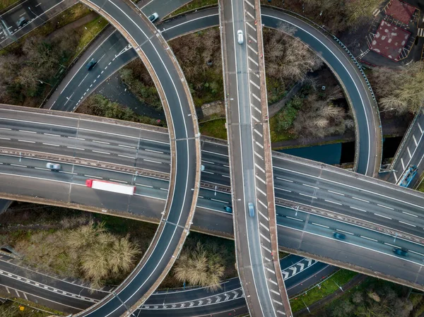 Aerial View Vehicles Driving Spaghetti Junction — Stock Photo, Image
