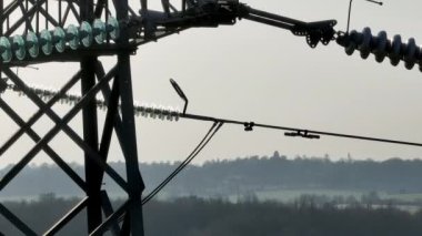 Very Close View of an Electric Power Pylon Tower Aerial View