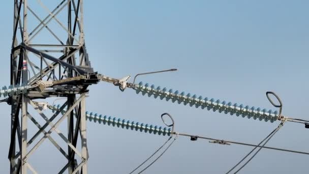 Bardzo Blisko Widok Elektryczny Pylon Tower Lotu Ptaka — Wideo stockowe