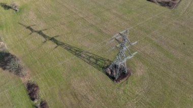 High Voltage Lattice Power Line Tower Aerial View