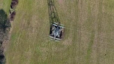 High Voltage Lattice Power Line Tower Aerial View
