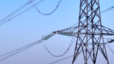 High Voltage Lattice Power Line Tower Aerial View