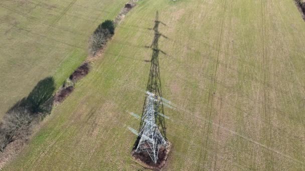 High Level Aerial View Industrial High Voltage Lattice Power Line — Stock video