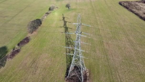 High Level Aerial View Industrial High Voltage Lattice Power Line — Stockvideo