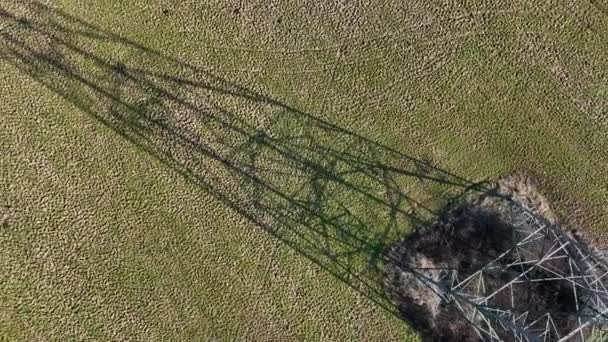 High Level Aerial View Industrial High Voltage Lattice Power Line — Wideo stockowe
