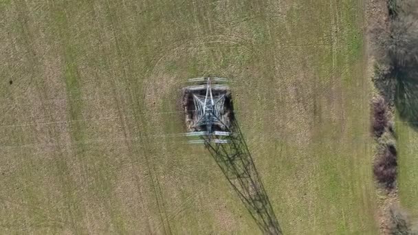Bird Eye View Industrial High Voltage Lattice Power Line Tower — Video
