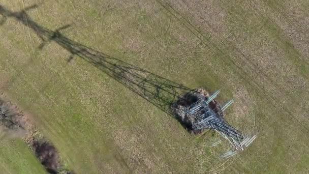 Bird Eye View Industrial High Voltage Lattice Power Line Tower — Video